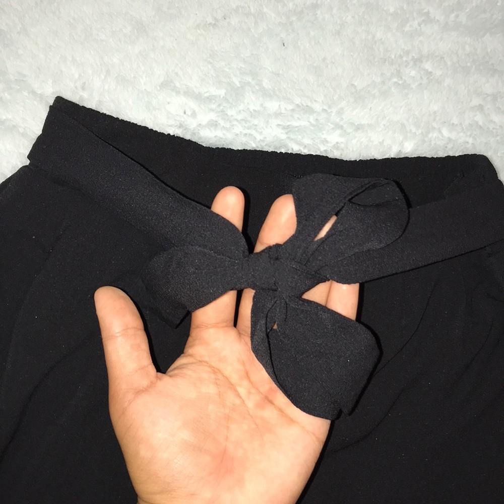 Black Tie-Front Flowy Pants